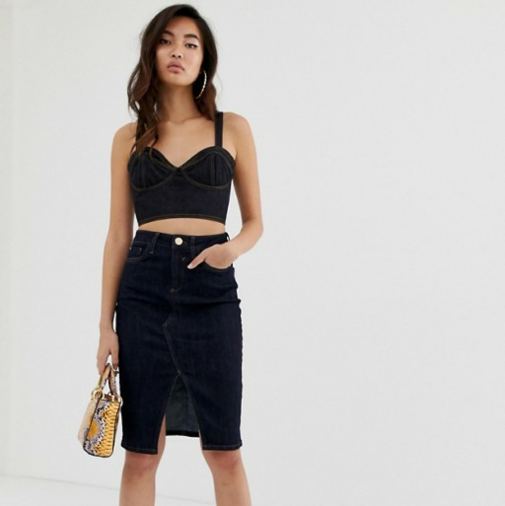 River Island denim midi pencil skirt in raw wash